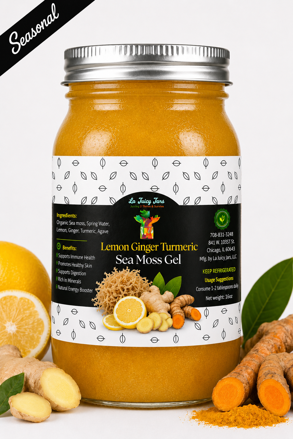 Lemon Ginger Turmeric Sea Moss Gel (Seasonal)